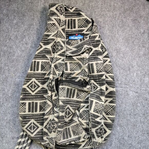 Kavu Charcoal Tribal Rope Sling Bag Crossbody Purse Backpack Black Gray  Pre Own - Picture 1 of 8